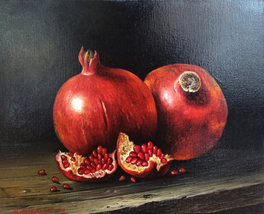 Pintura titulada "Still life-pomegran…" por Sergey Miqayelya, Obra de arte original, Oleo Montado en Bastidor de camilla de…