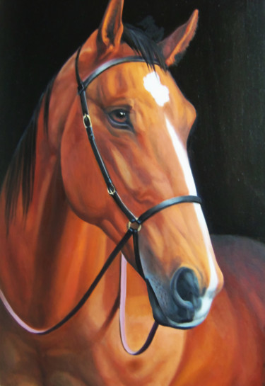 Malarstwo zatytułowany „Horse portrait-5 (4…” autorstwa Sergey Miqayelya, Oryginalna praca, Olej Zamontowany na Drewniana ra…