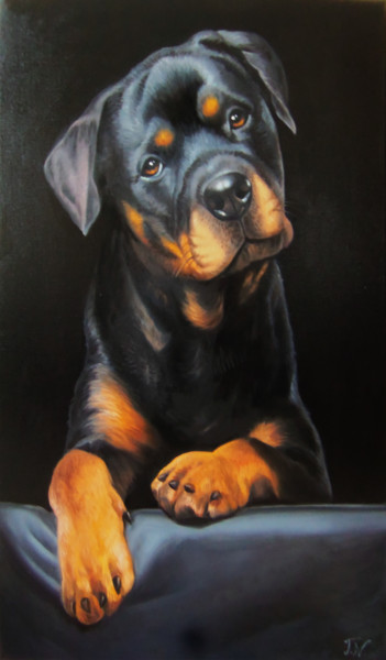 Malarstwo zatytułowany „Doggy-2 (40x60cm, o…” autorstwa Sergey Miqayelya, Oryginalna praca, Olej Zamontowany na Drewniana ra…