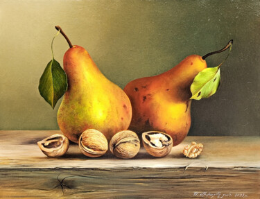 Peinture intitulée "Still life-pears an…" par Sergey Miqayelya, Œuvre d'art originale, Huile Monté sur Châssis en bois