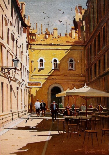 Malerei mit dem Titel "Аромат кофе в прохо…" von Sergey Potikha, Original-Kunstwerk, Öl