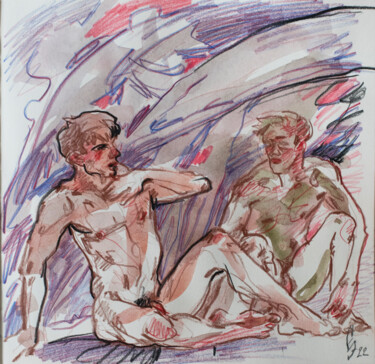 Dessin intitulée "Friendship dispute." par Sergey Sovkov, Œuvre d'art originale, Conté