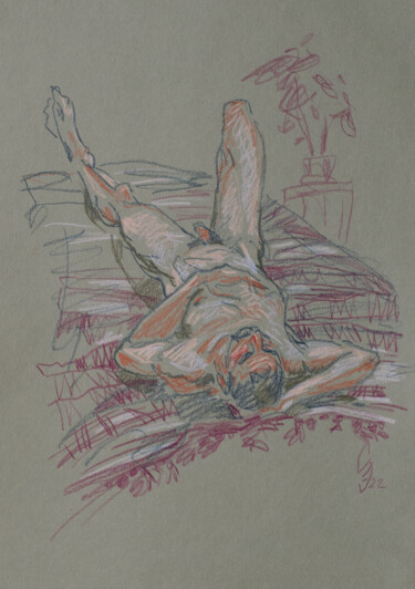 Drawing titled "Reclining sitter" by Sergey Sovkov, Original Artwork, Silverpoint