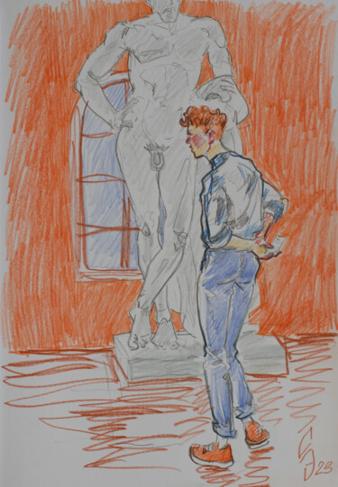 Disegno intitolato "In the museum" da Sergey Sovkov, Opera d'arte originale, Matite colorate