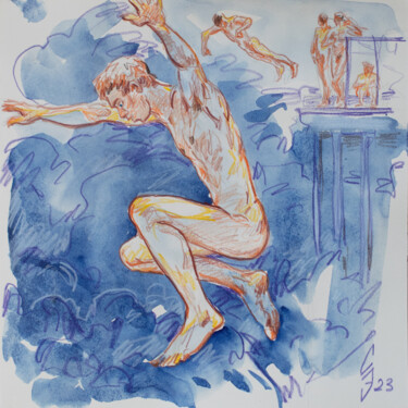 Disegno intitolato "On the blue sea" da Sergey Sovkov, Opera d'arte originale, Acquarello