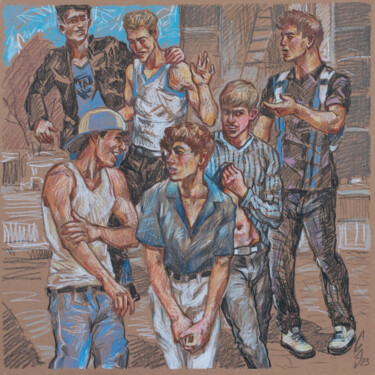 Рисунок под названием "Guys on the street" - Sergey Sovkov, Подлинное произведение искусства, Цветные карандаши