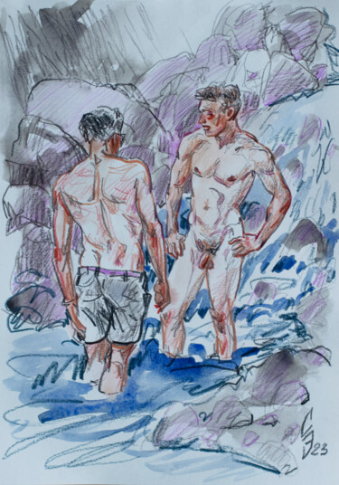 Malerei mit dem Titel "Meeting at a mounta…" von Sergey Sovkov, Original-Kunstwerk, Aquarell