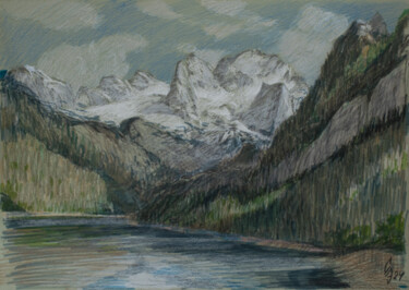 Drawing titled "Austrian mountains" by Sergey Sovkov, Original Artwork, Conté