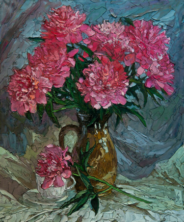 Ζωγραφική με τίτλο "Pink peonies" από Sergey Sovkov, Αυθεντικά έργα τέχνης, Λάδι