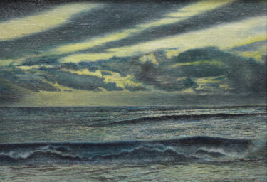 Painting titled "SEA" by Sergey Suslov, Original Artwork, Oil Mounted on Wood Stretcher frame