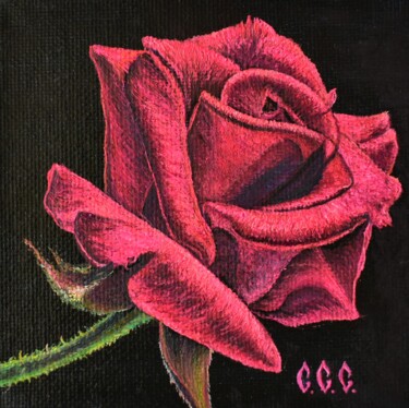 Peinture intitulée "RED ROSE" in framed" par Sergey Suslov, Œuvre d'art originale, Huile Monté sur Carton