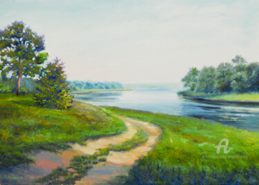 Pintura titulada "By the river" por Sergey Lutsenko, Obra de arte original, Oleo Montado en Bastidor de camilla de madera