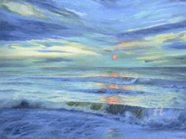 Pintura titulada "Blue Sunrise" por Sergey Lutsenko, Obra de arte original, Oleo Montado en Bastidor de camilla de madera