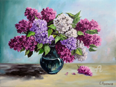 Painting titled "lilac Bouquet" by Sergey Lutsenko, Original Artwork, Oil