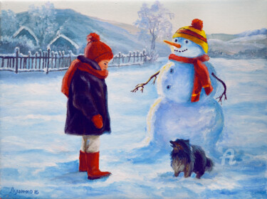 Pintura titulada "Winter fun" por Sergey Lutsenko, Obra de arte original, Oleo