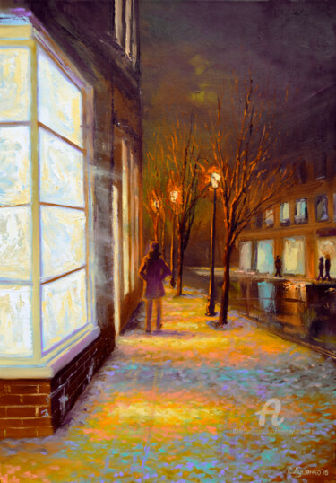 Peinture intitulée "Winter streets" par Sergey Lutsenko, Œuvre d'art originale, Huile Monté sur Châssis en bois