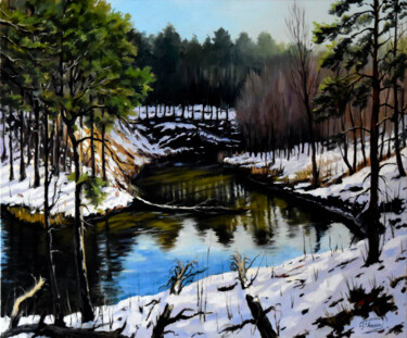 Картина под названием "A winter forest wit…" - Serghei Ghetiu, Подлинное произведение искусства, Масло