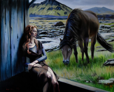 Painting titled "Summer in Iceland" by Serghei Ghetiu, Original Artwork, Oil