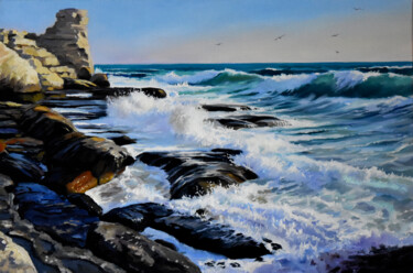 Painting titled "The wild sea II" by Serghei Ghetiu, Original Artwork, Oil