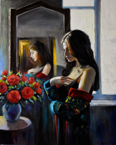 Painting titled "A dialogue with ros…" by Serghei Ghetiu, Original Artwork, Oil Mounted on Wood Stretcher frame