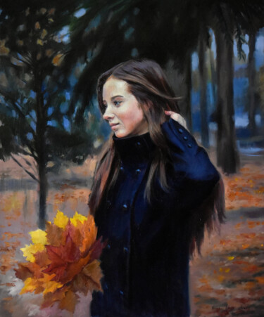 Painting titled "The autumn portrait" by Serghei Ghetiu, Original Artwork, Oil