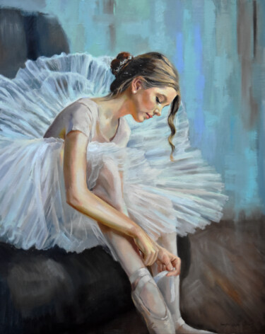 Pittura intitolato "Ballerina, preparin…" da Serghei Ghetiu, Opera d'arte originale, Olio Montato su Telaio per barella in l…