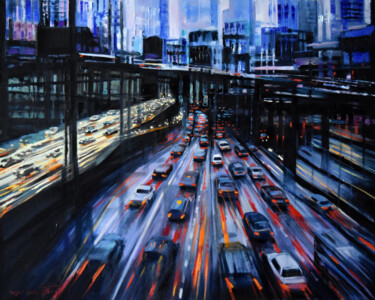 Peinture intitulée "The noir city" par Serghei Ghetiu, Œuvre d'art originale, Huile Monté sur Châssis en bois