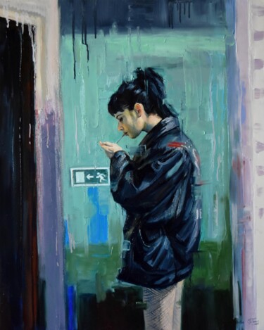 Painting titled "A cigarette for a g…" by Serghei Ghetiu, Original Artwork, Oil Mounted on Wood Stretcher frame