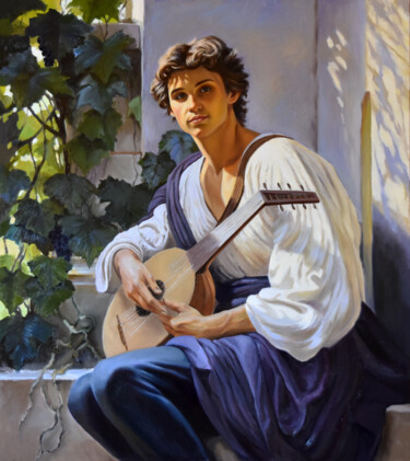 Painting titled "The Italian minstrel" by Serghei Ghetiu, Original Artwork, Oil