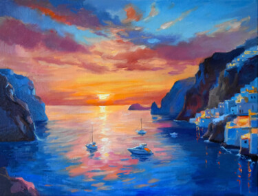Painting titled "The Mediterranean s…" by Serghei Ghetiu, Original Artwork, Oil Mounted on Wood Stretcher frame