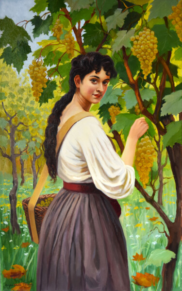 Картина под названием "The grape picker" - Serghei Ghetiu, Подлинное произведение искусства, Масло Установлен на Деревянная…