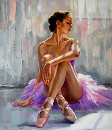 Painting titled "Ballerina in pink" by Serghei Ghetiu, Original Artwork, Oil Mounted on Wood Stretcher frame