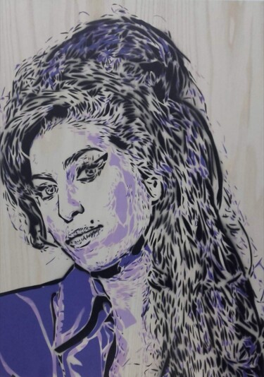 Schilderij getiteld "Amy Winehouse" door Sérgio Clemente, Origineel Kunstwerk, Acryl Gemonteerd op Houten paneel