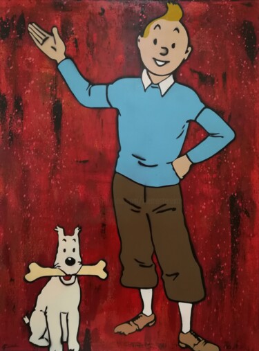 "Tintin & Milu" başlıklı Tablo Sérgio Clemente tarafından, Orijinal sanat, Akrilik