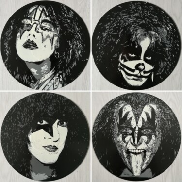 Картина под названием "Kiss Hard Rock Vinyl" - Sérgio Clemente, Подлинное произведение искусства, Рисунок распылителем краски