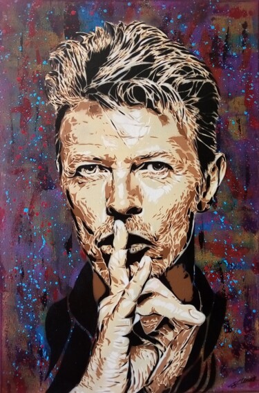 Malerei mit dem Titel "David Bowie Shut Yo…" von Sérgio Clemente, Original-Kunstwerk, Acryl