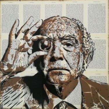 Painting titled "José Saramago" by Sérgio Clemente, Original Artwork, Acrylic Mounted on Wood Stretcher frame