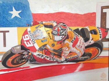 Painting titled "#93 Marquez au Moto…" by Sergio De Nice, Original Artwork, Pencil