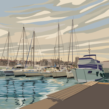 Digitale Kunst getiteld "Boats are moored in…" door Sergio Kovalov, Origineel Kunstwerk, 2D Digital Work