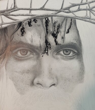 Drawing titled "Jesus crucificado II" by Sergio Macedo Cardoso, Original Artwork, Pencil