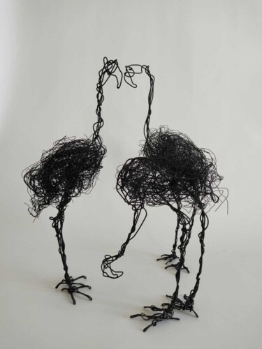 Sculptuur getiteld "Flamingos" door Sergio Selari, Origineel Kunstwerk, Draad