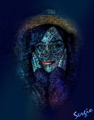 Digital Arts titled "Femme au chapeau" by Sergio, Original Artwork, Digital Painting