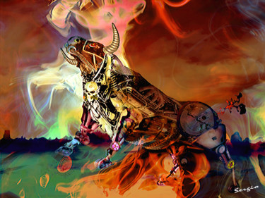Digitale Kunst getiteld "Toro Machine" door Sergio, Origineel Kunstwerk, Digitaal Schilderwerk