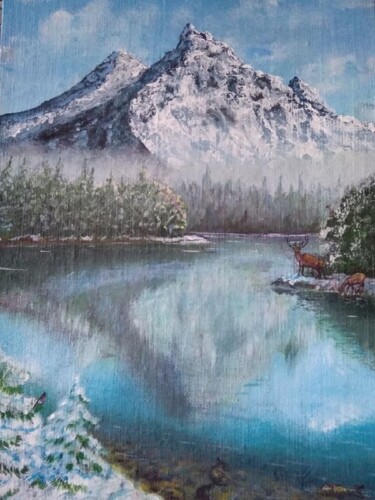 Pittura intitolato "Mountain Lake" da Sergiy Tsymbalov, Opera d'arte originale, Acrilico