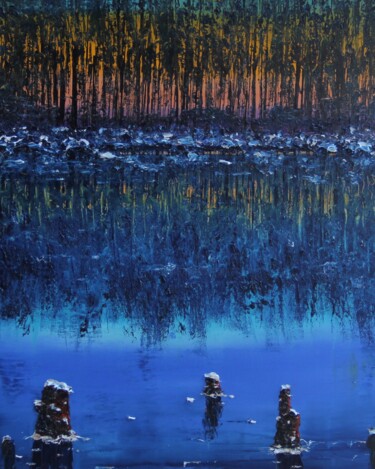 Peinture intitulée "December Pond" par Serguei Borodouline, Œuvre d'art originale, Huile