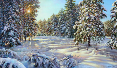 Pittura intitolato "Winter in a Pine Fo…" da Serhii Kapran, Opera d'arte originale, Olio