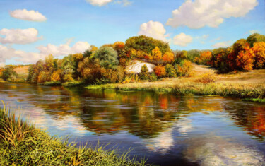 Malarstwo zatytułowany „Golden Autumn on th…” autorstwa Serhii Kapran, Oryginalna praca, Olej