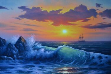 Painting titled "Oil Painting-Wave o…" by Serhii Stoev, Original Artwork, Oil
