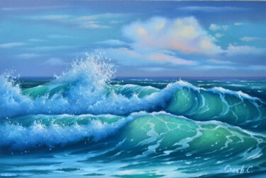 Painting titled "Seascape oil painti…" by Serhii Stoev, Original Artwork, Oil