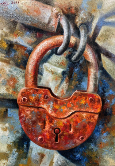 Картина под названием "Old lock" - Serhii Voichenko, Подлинное произведение искусства, Масло